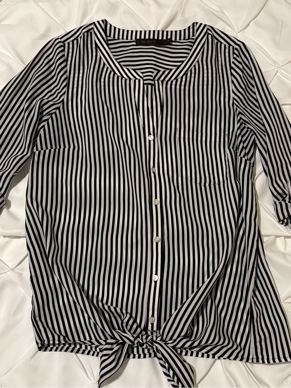 Limited Black & White 3/4 Sleeve Button Tie Blouse, Women’s Size Small